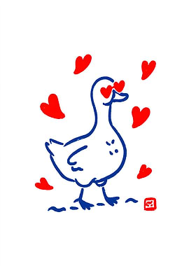 White Duck with Heart Eyes Illustration