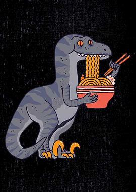 Dinosaur eating ramen illustration