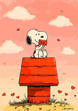 Snoopy with Love Letter on Doghouse