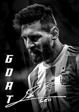 Lionel Messi GOAT Black and White Portrait