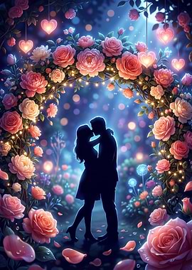 Romantic Couple in a Rose Garden