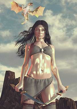 Warrior Dragon shifter Woman and Dragon