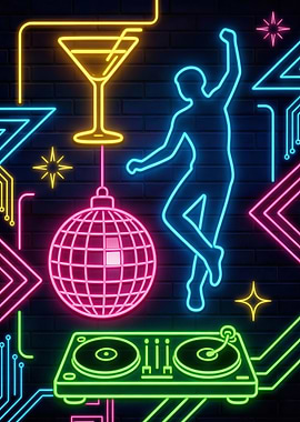 Neon Lights Disco Nightclub Scene Dance