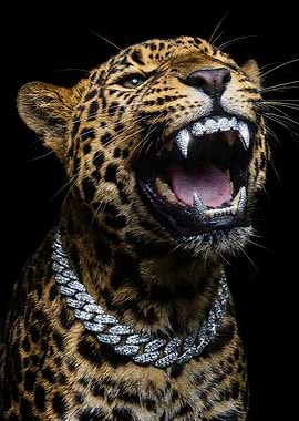 Leopard with Diamond Grill and Chain
