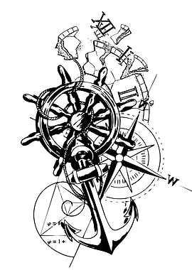 Nautical Tattoo Design with Anchor and Wheel