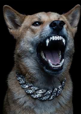 Dog with Diamond Teeth and Chain