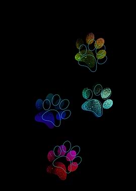 Colorful Paw Prints on Black Background