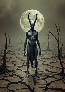 Horned Figure in Barren Landscape