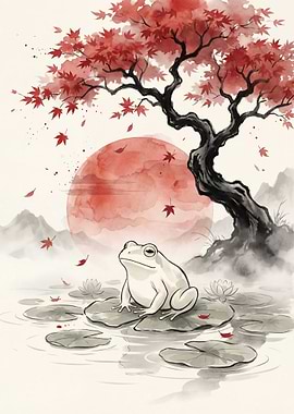 Frog on Lily Pad with Tree