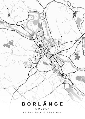 Borlange Sweden White and Black Map