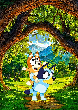 Bluey and Bingo in a Forest