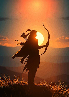 Silhouette Archer at Sunset