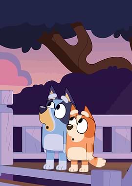 Bluey and Bingo looking up