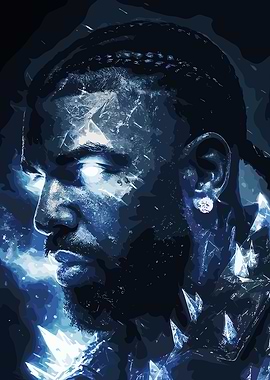 Blue Portrait with Glowing Eyes