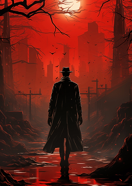 Man in Red Cityscape