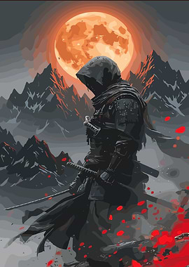 Samurai Warrior Under a Blood Moon