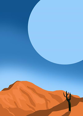Desert Landscape with Cactus and Moon