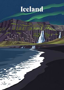 Icelandic Landscape with Northern Lights