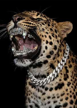 Leopard with Diamond Grill and Chain