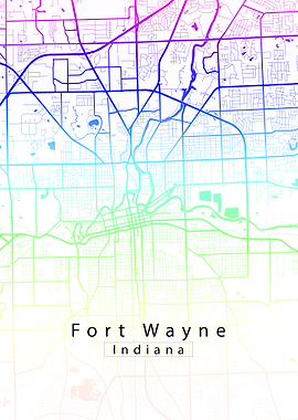 Fort Wayne Indiana City Map rainbow