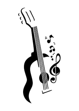Guitar and Music Notes Black Silhouette