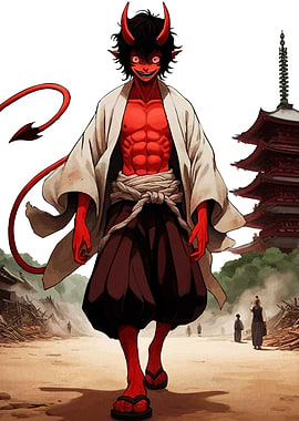 Red Demon in Traditional Japanese Setting