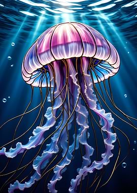 Luminous Jellyfish in Deep Blue Sea