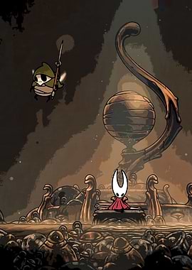 Hollow Knight scene with Hornet and enemy