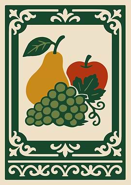 Still life of fruits with decorative border