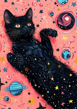 Cosmic Black Cat with Planets and Stars