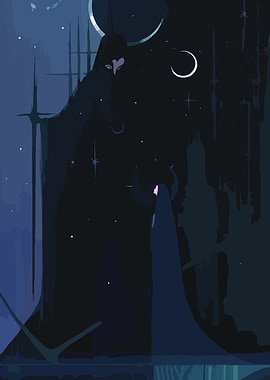 Mysterious Figures Under a Cosmic Sky