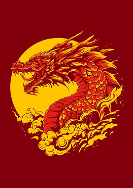 Red and Gold Dragon Illustration