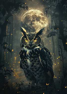 Mystical Owl in Moonlit Forest