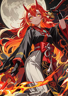 Anime Demon Girl with Swords