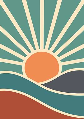 Retro Sunrise Over Rolling Hills