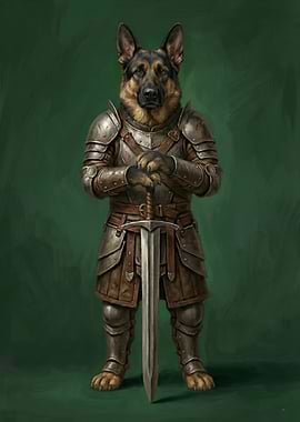 German Shepherd Knight with Sword