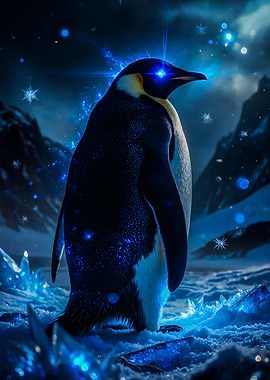 Magical Penguin in Snowy Landscape