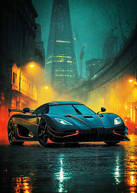 Hypercar in Rainy City Poster