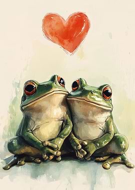 Frogs in Love with Heart | Cute Valentine Wall Art