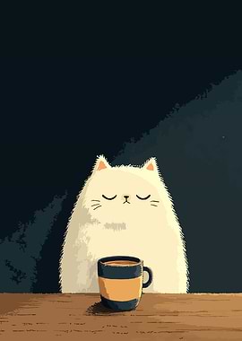 Fluffy Cat with Coffee