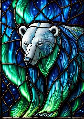 Stained Glass Polar Bear Aurora