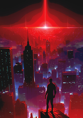 Silhouette Overlooking Red Cityscape
