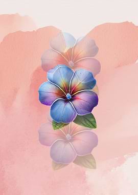 Floral watercolor painting with blue flower