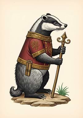 Badger in Regal Attire with Staff