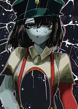 Anime Girl in Rain with Military Hat