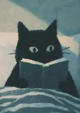 Black cat reading a book