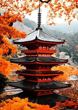 Autumn Pagoda in Japan
