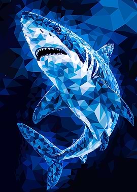 Geometric Shark Illustration in Blue Tones