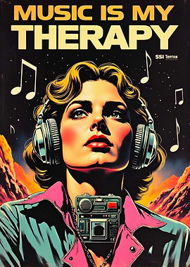 Music is My Therapy Retro Poster