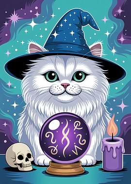Mystical Cat with Crystal Ball